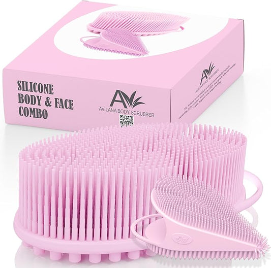 Avilana Body and Face Scrubber Combo – Includes Dual-Sided Body Scrubber and Gentle Face Scrubber – Hygienic, Long-Lasting, and Gentle for Body and Face