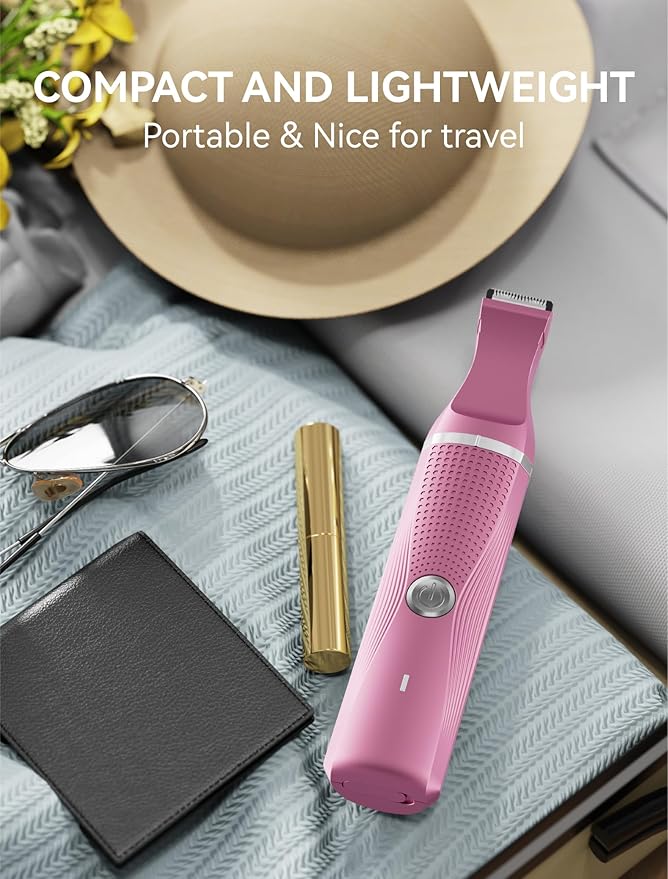 3-in-1 Electric Razor for Women - Waterproof Bikini Trimmer,Rechargeable Electric Shaver for Lady,Pubic Hair Trimmer Women,Personal Trimmer Groomer for Body Hair (Rose Red, RR-2)