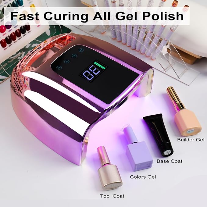 96W Rechargeable UV LED Nail Lamp,Portable Cordless UV Light for Nails with LCD Display Auto Sensor,4 Timer Setting and Smart Sensor Nail Dryer,Nail Cure Light with Removable Bottom(Colorful)