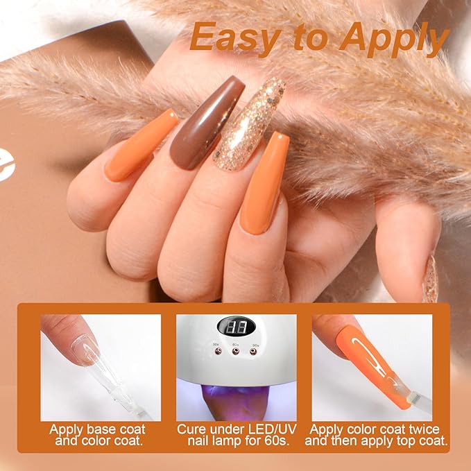 Gel Polish Nail Set 20 Colors with 3Pcs Glossy & Matte Top Coat and Base Coat, Orange Brown Burgundy Green Sparkle Glitters Colorful Gel Polish Set For Mother's Day