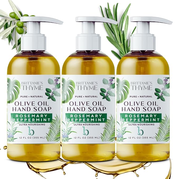 Brittanie’s Pure Castile Liquid Soap Refill, Rosemary Peppermint, 12 Ounce 3 Pack | Dish Soap, Hair & Body, Home, Gentle and Pure, Made with Natural Luxurious Oils, Vegan & Gluten Free Non-GMO