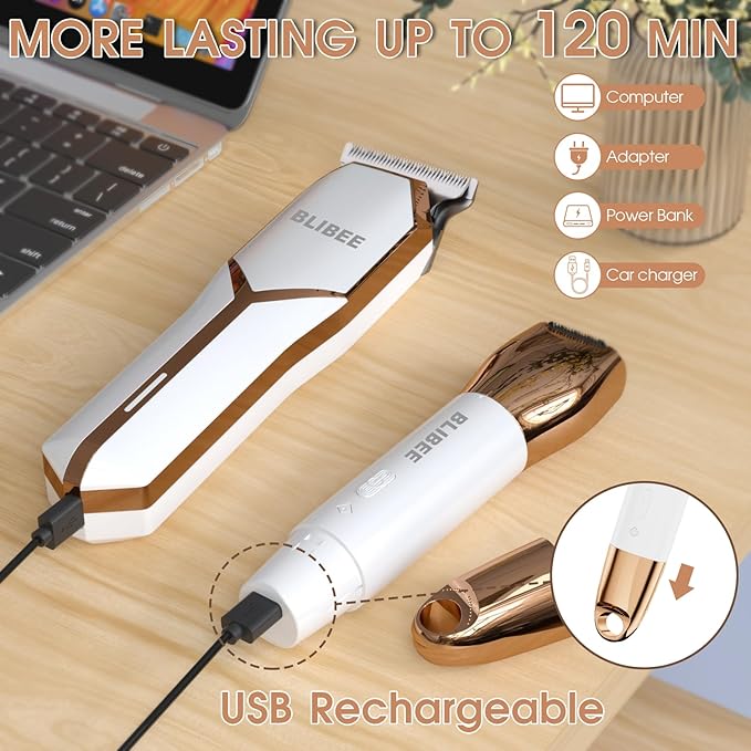 Hair Clippers & Bikini Trimmer for Women - Waterproof Electric Clippers and 4 in 1 Bikini Trimmer Set, Deluxe Wet/Dry Body Shaver for Nose, Eyebrows, Beard, Pubic Hair, Blue