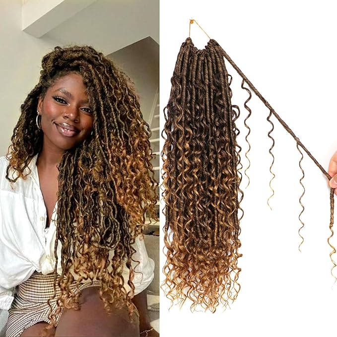 8 Packs Goddess Faux Locs Crochet Hair-18 Inch Boho Soft Locs Crochet Hair for Black Women (T27, 18 Inch(Pack of 8))