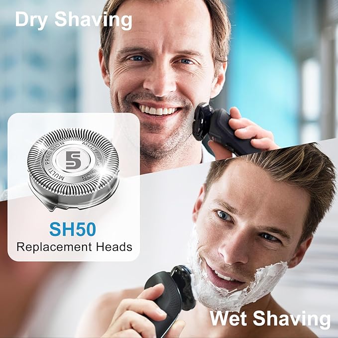 SH50 Replacement Blades Compatible with Series 5000 Electric Shavers, Replacement Heads For Philips Norelco 5000 Shaver, SH50 blades, 6-pc pack