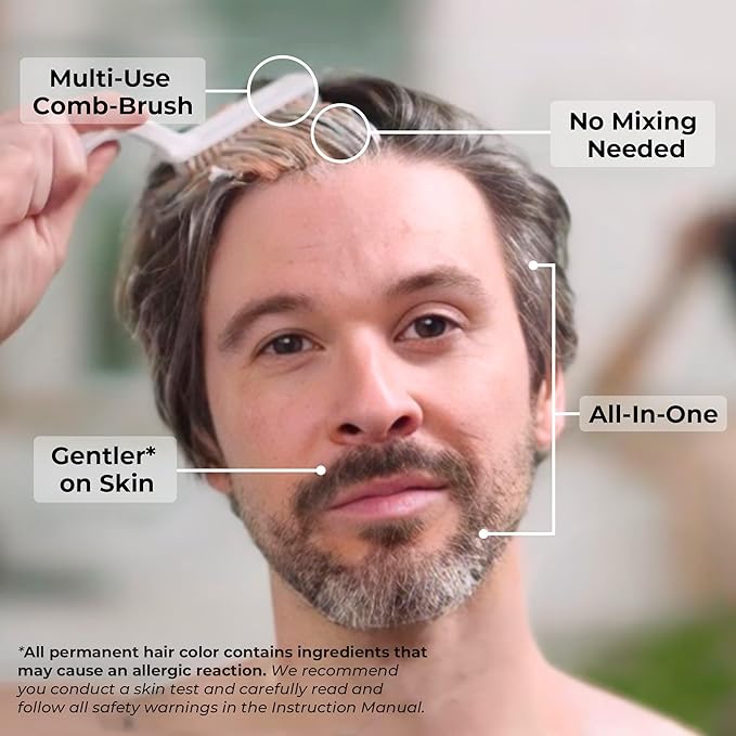 Simpler Hair Color Brown Black Mustache and Beard Upgraded Brush Kit with 3 Brushes Included for Precision Application - Gentle, Simple, and Reusable Beard Color for Men