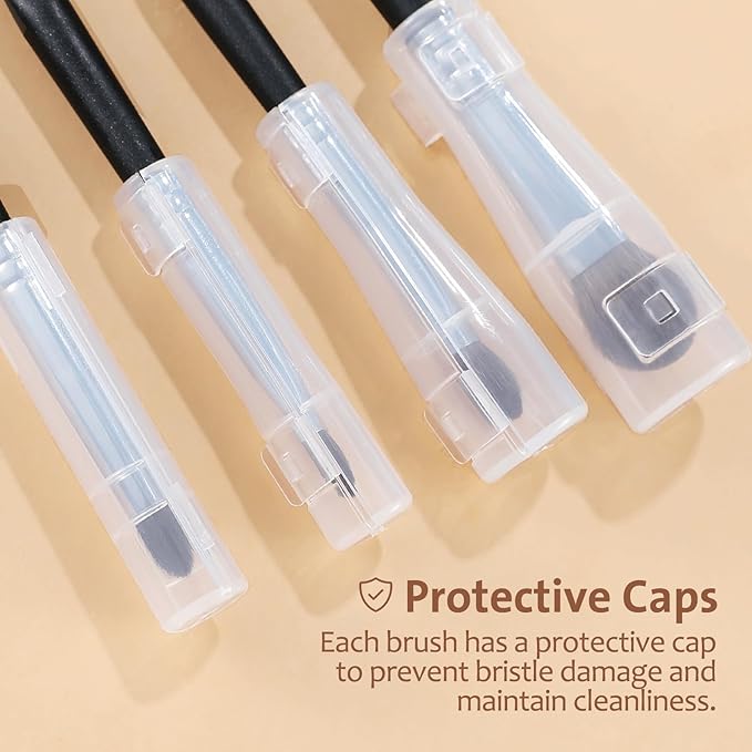 ENERGY Eyeshadow Brush Set - 4PCS Natural Hair Blending Brushes for Powder, Cream & Liquid Makeup with Travel Dust Covers - Eye Makeup Tools for Shading & Detailing - Pro Kit for Artists & Beginners