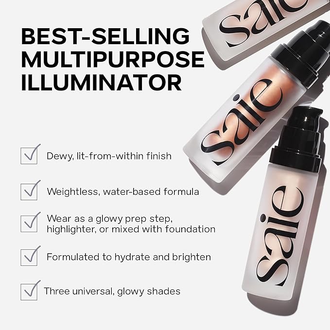 Saie Glowy Super Gel Lightweight Illuminator - Luminizer and Makeup Primer for Glowing Skin - Enriched with Vitamin C + Hydrating Squalane Oil - Roseglow (1 oz)