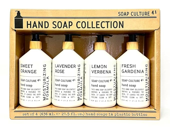 Soap Culture Hand Soap Collection, Gift Set of 4 x 21.5 oz bottles, Fresh Gardenia, Lemon Verbena, Lavender Rose, and Sweet Orange