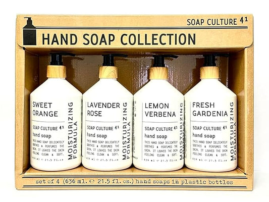 Soap Culture Hand Soap Collection, Gift Set of 4 x 21.5 oz bottles, Fresh Gardenia, Lemon Verbena, Lavender Rose, and Sweet Orange