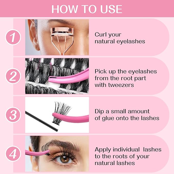 Individual Lashes 80D Mixed 0.05 Lash Clusters 14 Rows that Look Like Eyelash Extensions DIY Lash Extension Self Application At Home (80D-C-9-16mix)