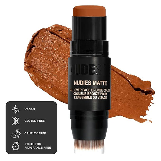 Nudestix Nudies Matte Cream Bronzer 3-in-1 All Over Face Colour for Face, Eyes, and Lips w/Blending Brush (Terracotta Tan)
