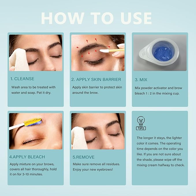 Brow Bleach Kit, Eyebrow Bleach, Brow Lightening Kit, Eyebrow Lightener, Brow Lightening, Gentle & Effective, Works for All Brow Types, Creates You a Lighter & Natural Brow Color, 5 Applications