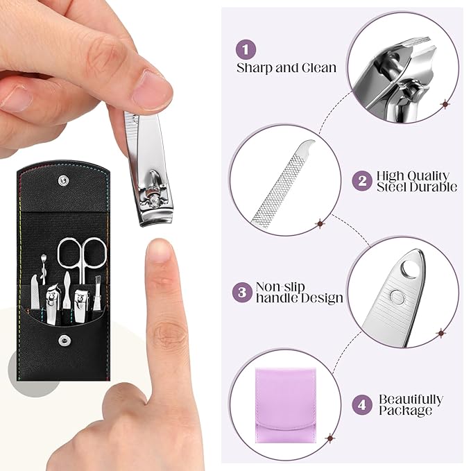 30 Set Manicure Kit Bulk Nail Clippers Kit 7 in 1 Mini Nail Clippers Stainless Steel Professional Nail Care Pedicure Kit with Travel Bag Grooming Kit for Valentine Women Men Home(Retro Color,Stylish)