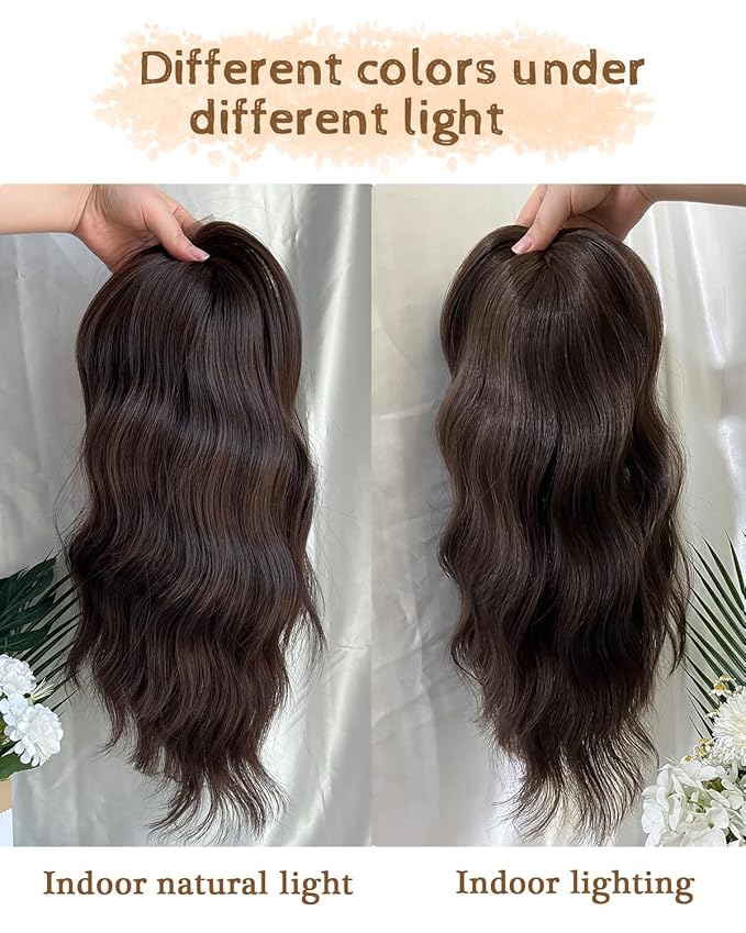 PANEWAY Hair Topper 16Inch Hair Toppers For Women Wavy Curly Soft Brown Clip In Hair Topper Add Hair Volume Synthetic Wiglets Hair Pieces For Women