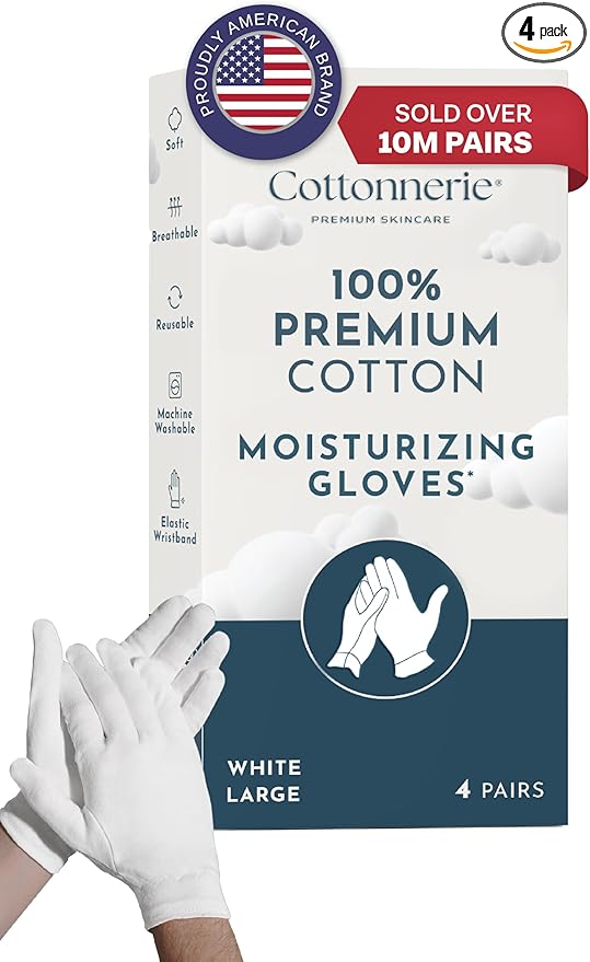 Cotton Gloves for Dry Hands Sleeping, Moisturizing Gloves Overnight, Hand Moisturizer Gloves, Moisture Gloves for Dry Hands Overnight, Sleeping Gloves, Eczema Gloves, Large 4 Pair