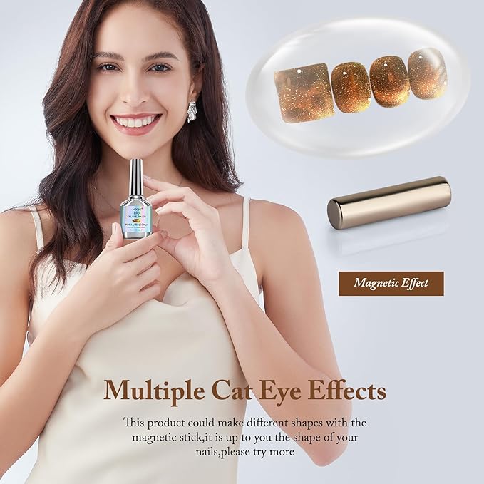 Crushed Diamond Cat Eye Gel Nail Polish with Magnet Stick, 15ml Holographic Glitter Gel, Ideal for DIY Nail Art, Mystical Onyx