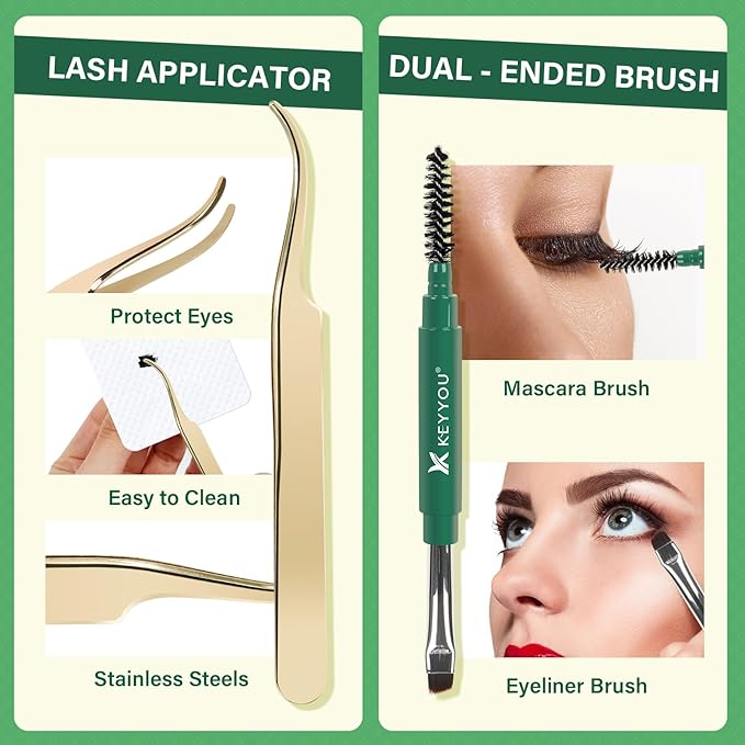 DIY Lash Extension Kit KEYYOU 144pcs Lash Clusters Eyelash Extension Kit with Mascara Brush Bond and Seal Lash Glue Remover Lash Applicators Lash Brush Clean Pad for DIY Lash Extensions (Y41 Kit)