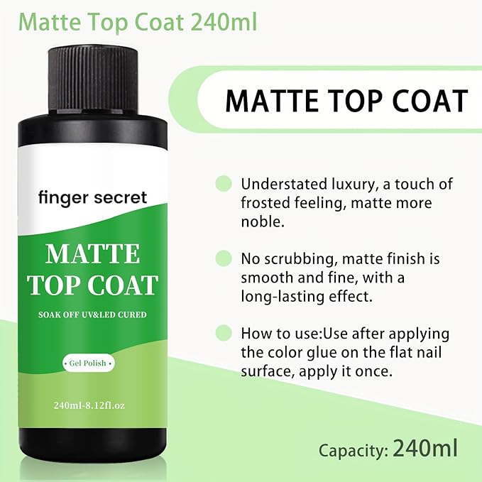 240ml/8floz Matte Top Coat for Gel Nail Polish,Fashion Matte Nail Polish,Nail Supplies for DIY in Salon or Home Use.