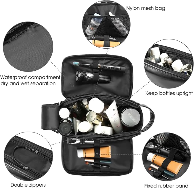 Personalized Leather Travel Toiletry Bag for Men, Large Travel Bathroom Shaving Dopp Kit, Large Cosmetic Bag Waterproof