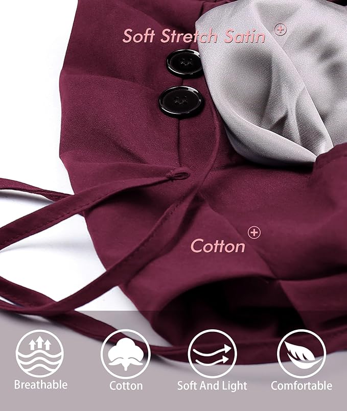 Satin Lined Work Cap with Button for Long Hair Women