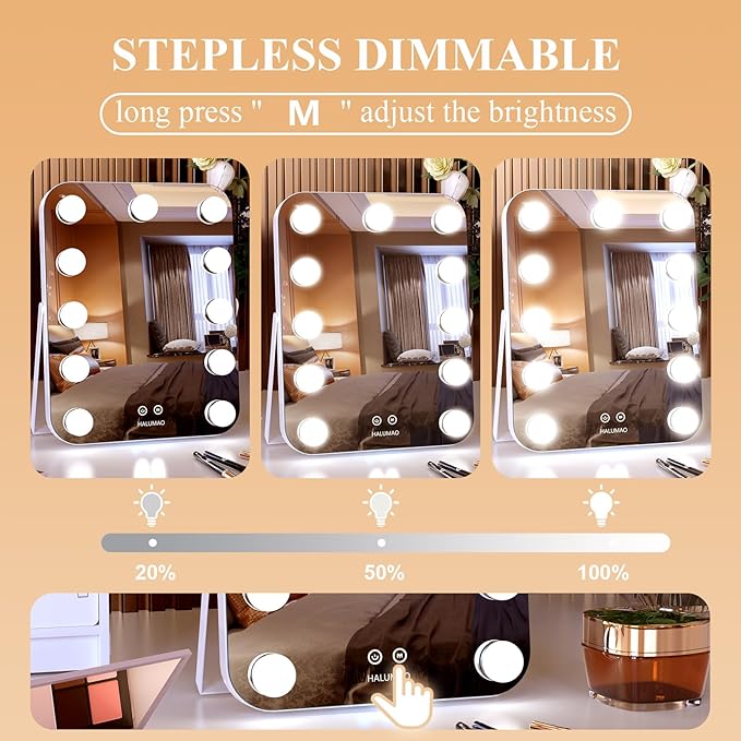 13.9" x 10.7" Vanity/Makeup Mirror with Lights, Hollywood Lighted Vanity Mirror with 11 Dimmable LED Bulbs,3 Color Modes,Touch Control Led Mirror Makeup,Dimmable,for Vanity Desk Tabletop,Bedroom