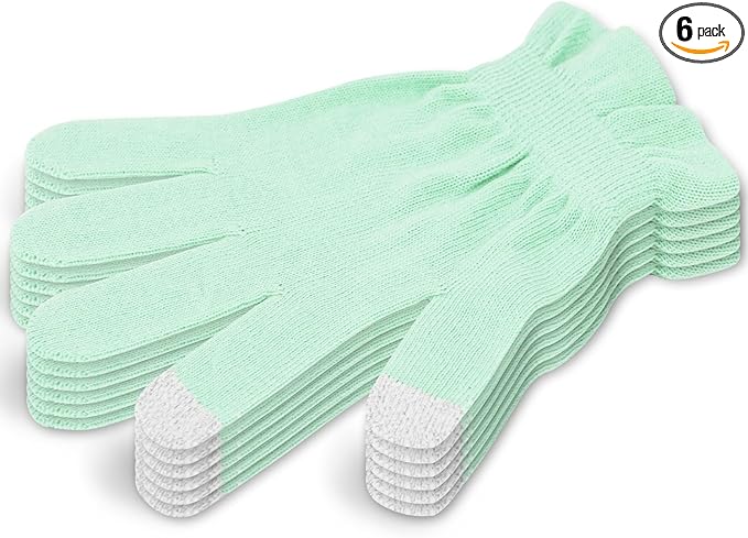 Donfri 6 Pairs Cotton Gloves for Dry Hands, Sleeping Moisturizing Gloves Overnight, Eczema Gloves for Women with Touchscreen Fingers, Lotion Hand Spa Treatment（XS-Green）