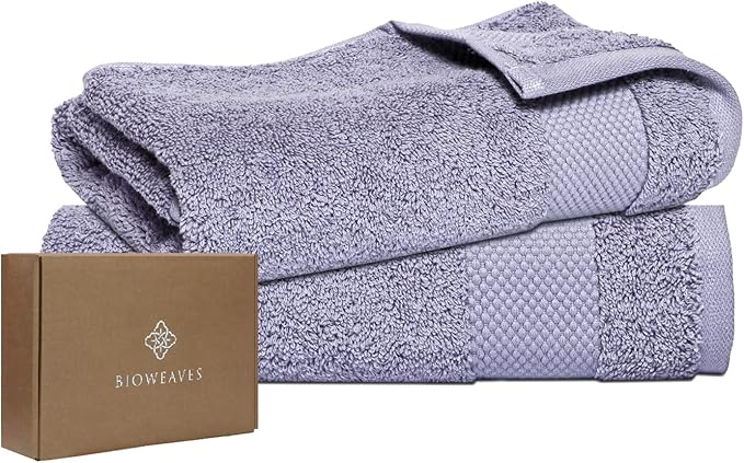 BIOWEAVES 100% Organic Cotton 700 GSM Luxury Bath Towels for Bathroom 30" x 58" GOTS Certified - Lavender, Pack of 2