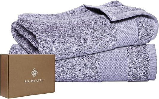 BIOWEAVES 100% Organic Cotton 700 GSM Luxury Bath Towels for Bathroom 30" x 58" GOTS Certified - Lavender, Pack of 2