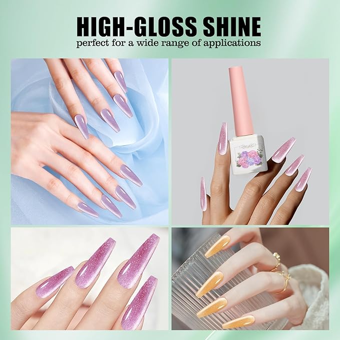 Adhere 8Pcs 12ML Color Transparent Candy Crystal Cat Eye Gel Nail Polish Kit with Magnet Jelly Color Jewelry Cat Eye Series Gel Polish Soak Off Led Nail Art Gel Manicure Salon DIY Gifts