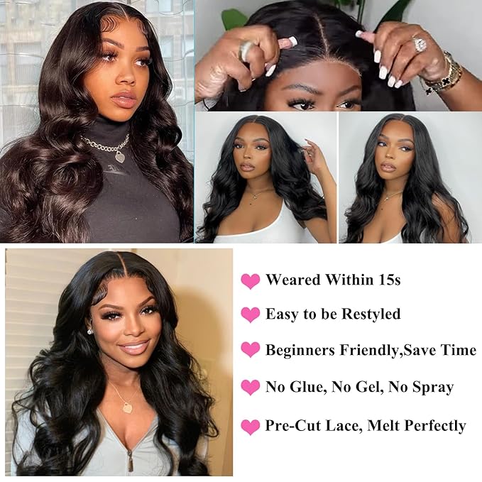 4x4 Wear and Go Glueless Human Hair Wigs Pre Plucked Pre Cut with Baby Hair 24 Inch Body Wave HD Lace Closure Wigs Human Hair 150% Density 4x4 Brazilian Virgin Lace Front Human Hair Wigs for Women