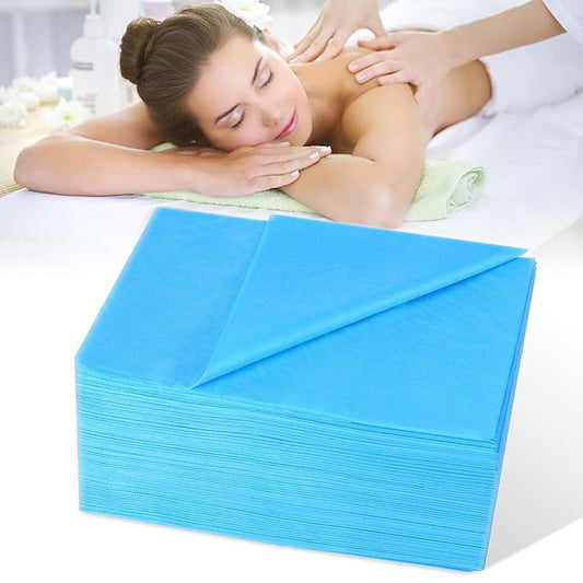 Disposable Bed Sheets, 100Pcs Massage Table Sheets, Non Woven Fabric SPA Bed Cover for Massage Beauty Tattoos, 31.5" x 71" (Blue)