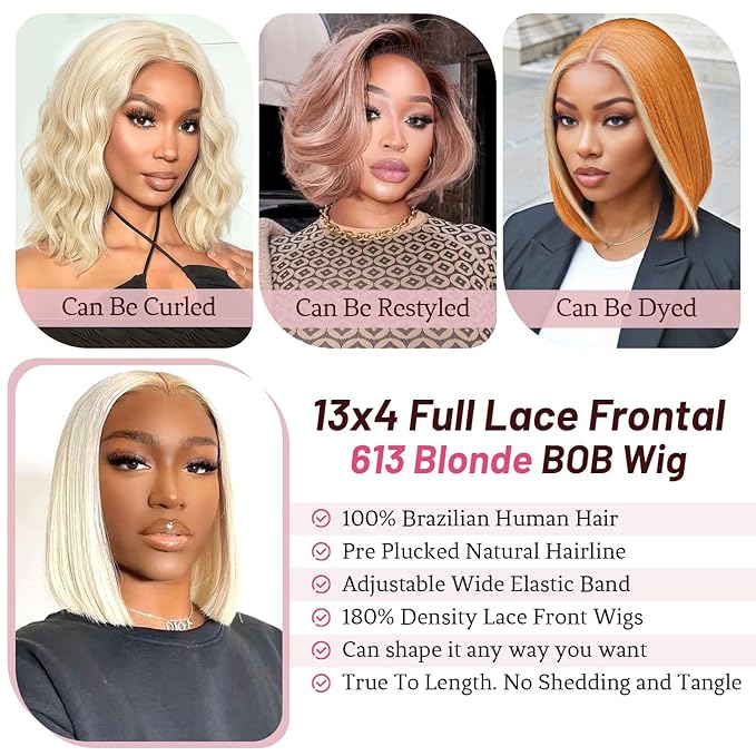 613 Lace Front Wigs Human Hair Blonde Wig 13x4 Straight Lace Frontal Wigs Human Blonde Pre Plucked With Baby Hair Lace Front Wigs 180 Density 16 Inch