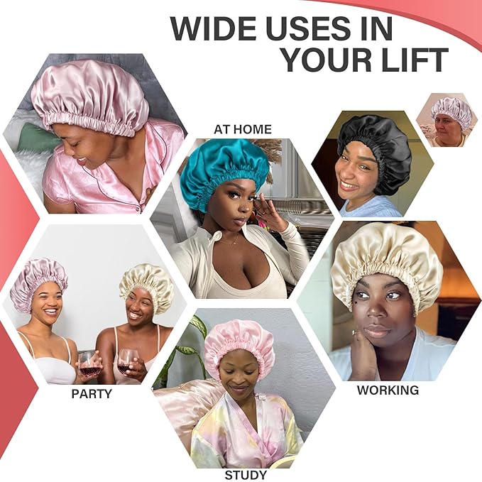 22 Momme 100% Mulberry Double Silk Bonnet for Sleeping Women Double Layer Lined Stay On Head for Hair Care with Adjustable Elastic Band Non-Slip Silk Turban Curly Hair Silk Hair Cap Black