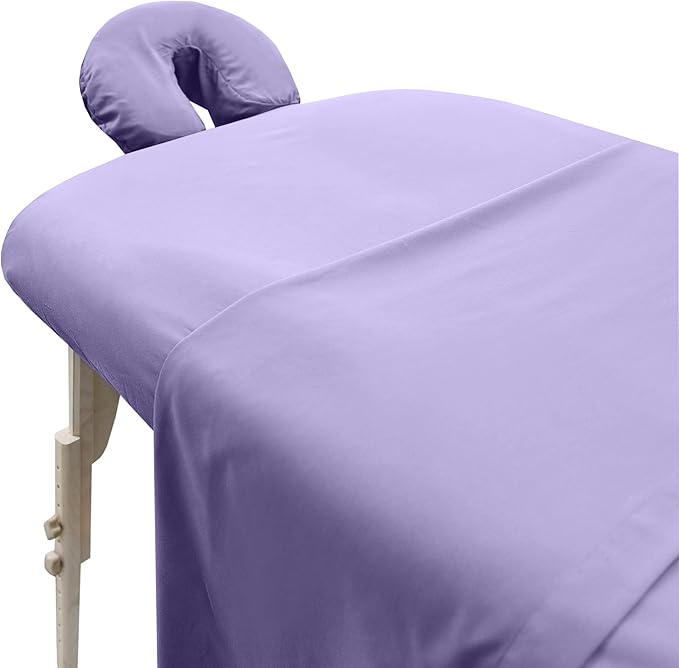 LONDON LINENS Soft Microfiber 3-Piece Massage Table Sheets - Super Lightweight, Stain and Wrinkle Resistant - Includes Table Cover, Fitted Sheet, and Face Rest Cover (Fresh Lilac)