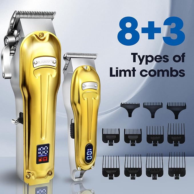 2 in 1 Hair Clipper for Men, Gold Clipper for Barber, Wired or Wireless Use, Clipper and Trimmers Set Professional, Zero Gap Beard Trimmer, with LED Display, 6500 RPM, Barber Kit