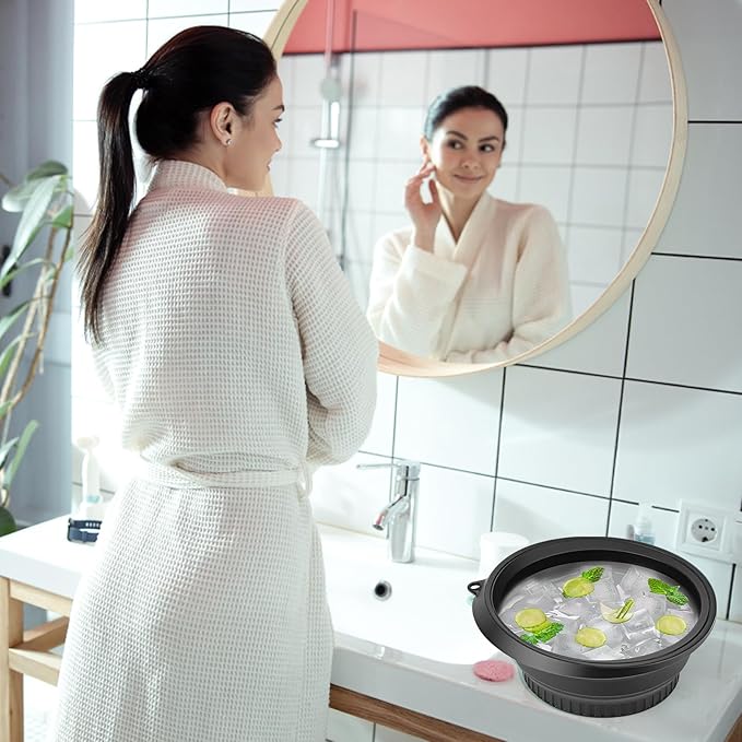 Palksky Face Bowl for Ice with Built-in Icetray, Collapsible Silicone Face Ice Bath Bowl, Facial Plunge Bowl for Skin Tightening, Acne Relief, Black