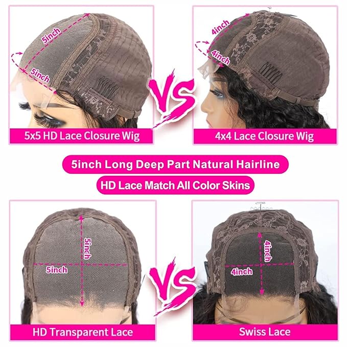 5x5 Hd Lace Closure Wigs Human Hair Water Wave 5x5 Lace Closure Wig Human Hair 180% Density Wet and Wavy Curly Wig Pre Plucked Glueless Wigs 22 Inch