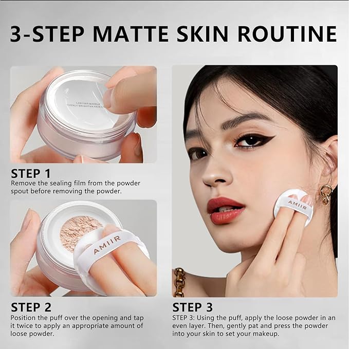 AMIIR Loose Setting Powder Makeup for Face - Talc-Free, Mattifying, Translucent Finish, Oil Control, Crease-Resistant, Perfect for Makeup Setting & Smoothing Pores on Oily Skin (#02 True Nude)