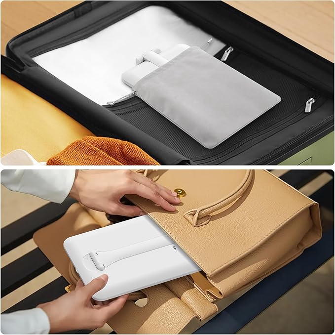 Benbilry Foldable Travel Makeup Mirror with Lights and 20X Magnification, Rechargeable Tabletop LED Vanity Mirror with Adjustable Stand, 3-Colored Dimmable Lighting, Portable Cosmetic Mirror, White