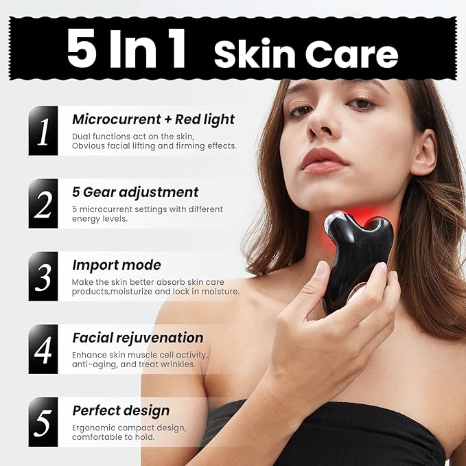 Microcurrent Facial Device,Latest Red Light Technology,Enhances The Ability to Lift The Face and Tighten The Skin,Facial Wrinkle Equipment,Smart Photon Micro-Current Device,Model:EP-300. (Black)