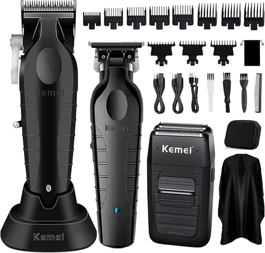 KEMEI Professional Hair Clipper, Hair Trimmer, Beard Shaver Set for Men, Electric Cordless Barber Clipper Beard Trimmer, Rechargeable Fade Clipper Haircutting Kit, KM-2299, KM-2296, KM-1102