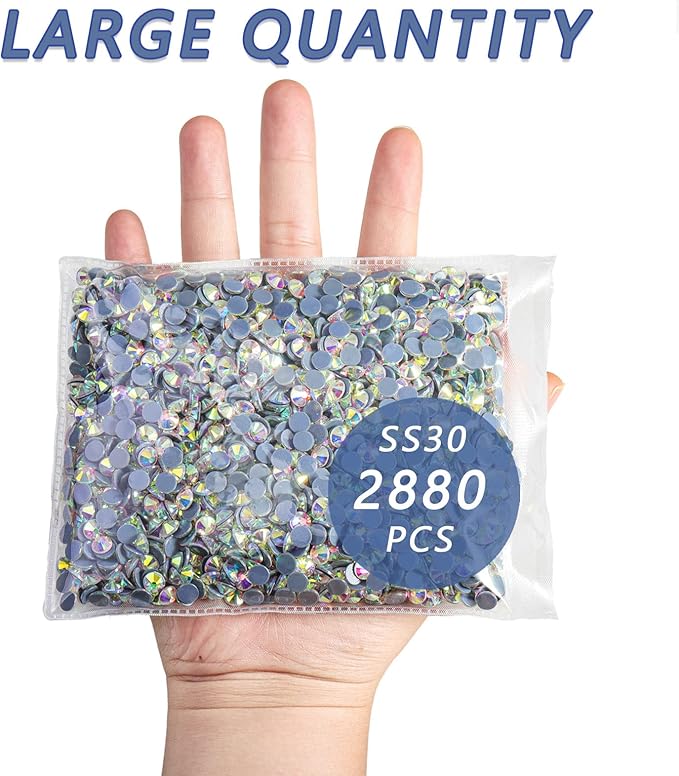 Beadsland Hotfix Rhinestones Bulk, 2880PCS Crystal Hot Fix Rhinestones for Crafts Clothes DIY Decoration, Crystal AB, SS30, 6.3-6.5mm