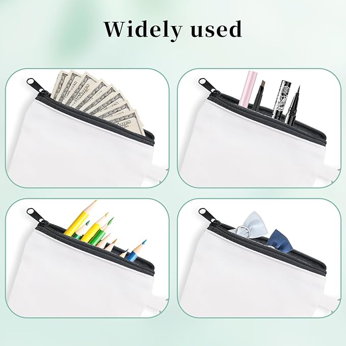 32 Pieces Sublimation Coin Purse Zipper Canvas Pencil Pouch Canvas Cosmetic Organizer Bag Pouch Portable Blank Cosmetic Pouch DIY Craft Bag for Organizing Women Travel Vacation Supplies(White)