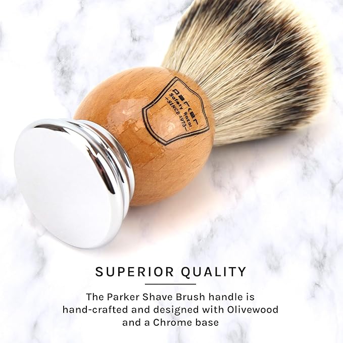 Parker - 100% Silvertip Badger Men's Shaving Brush & Stand - Olivewood