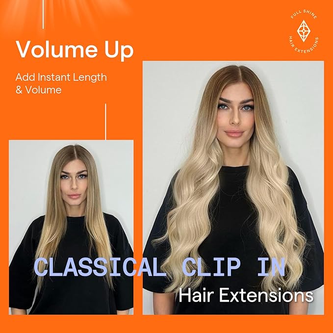 Full Shine Short Clip in Hair Extensions Blonde Real Human Hair Extensions Clip ins 12 Inch Ash Brown Balayage to Platinum Blonde Straight Remy Hair Extension Clip ins 7 Pcs