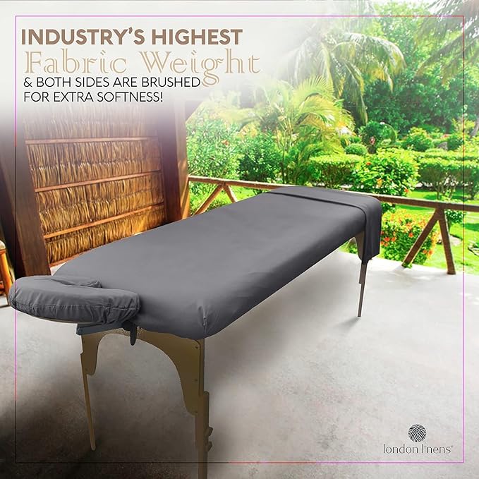 LONDON LINENS Pack of 2 Soft Microfiber Massage Table Sheets 3 Piece Set - Includes Massage Table Cover, Massage Fitted Sheet, and Massage Face Rest Cover (Grey)