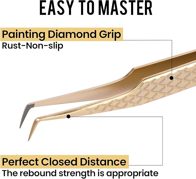 Fiber Tip Lash Tweezers For Eyelash Extension 4 Pcs Tweezers Professional Artist Tech Work Kit Tools,Best Volume Eyelash Lashes Extensions Precision Supplies Volume Boot 90 45 Degree(Gold)