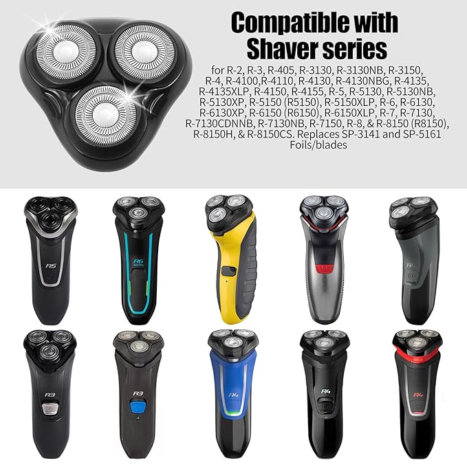 Universal Rotary Replacement Shaver Head,Compatible with Remington Shaver Series,for R3,R4,R5,R6,R7,R8,SP-3141 and SP-5161 Foils/Blades (Black(2 Count))