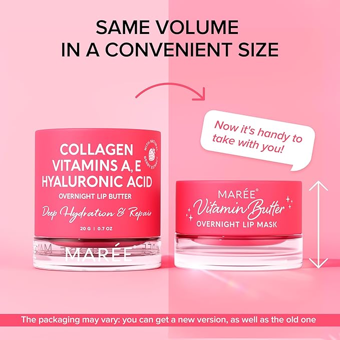 MAREE Lip Mask with Hyaluronic Acid 2 PACK - Overnight Butter Balm - Moisturizer for Very Dry Lips - Hidratante de Labios Care Hydration