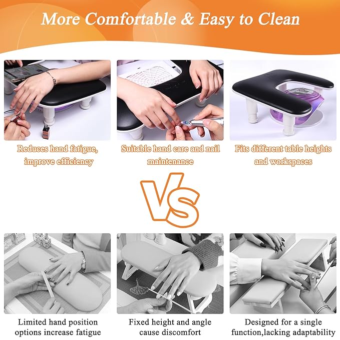 Arm Rest for Nails Tech, 3 Height Adjustatle Nail Arm Rest Stand, U Shaped Manicure Hand Rest, Soft PU Leather Fabric for Manicurists Nail Salon Supplies - Black